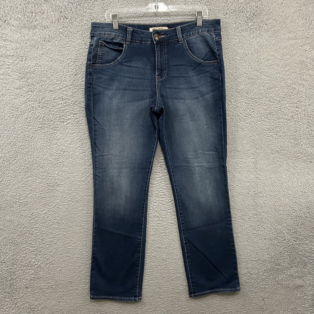 Democracy Jeans Womens 14 Blue Denim Patriot Straight Leg Dark Wash Stretch